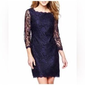 Simply Liliana Navy Blue Floral Lace Dress with Exposed Zipper Size 10
